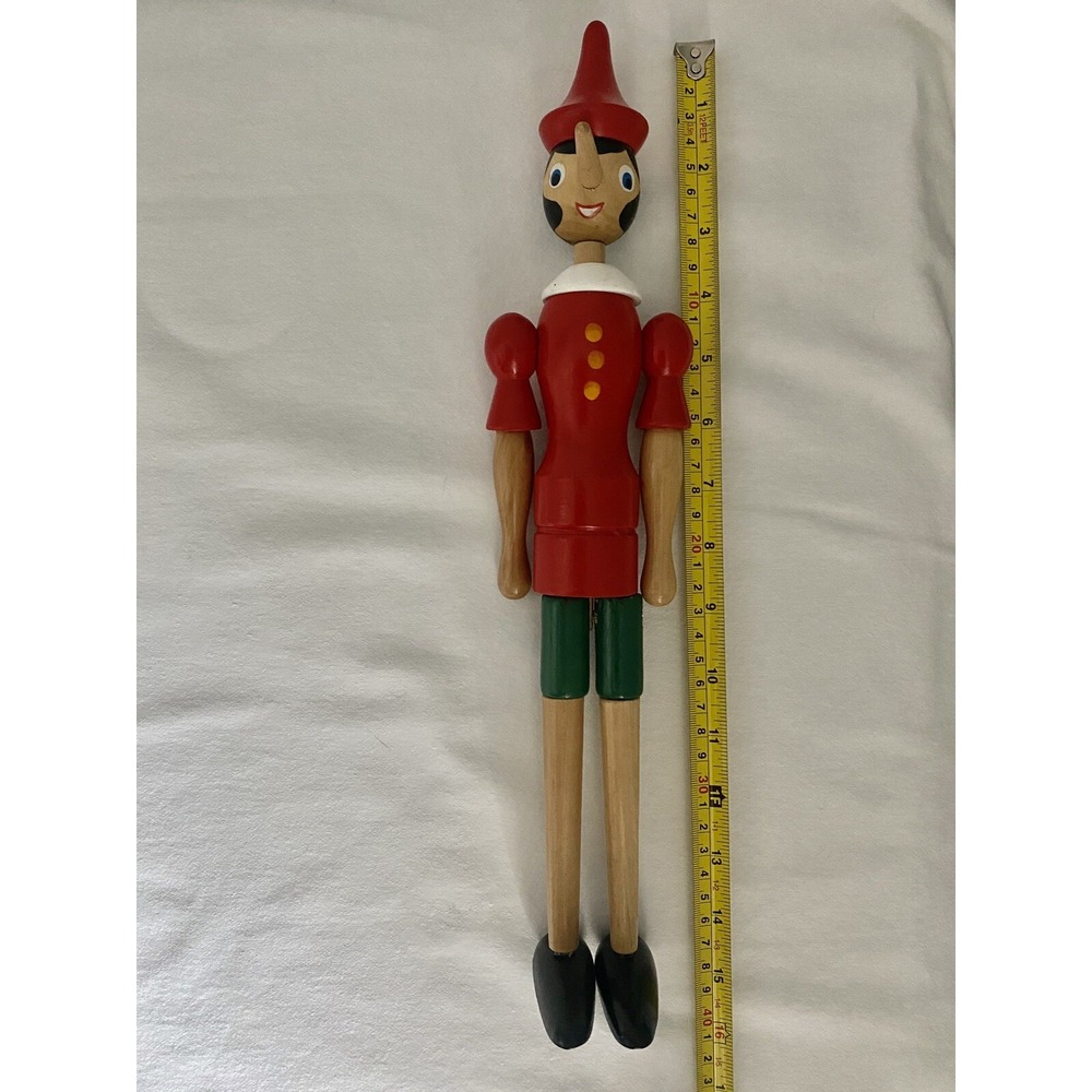 Vtg Wood Posable Pinocchio Figure Toy, Jointed Italy 15"
